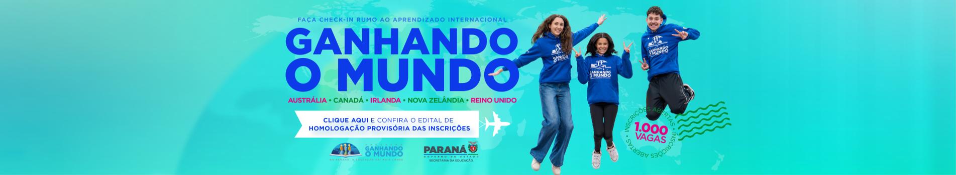 Banner Ganhando o Mundo Alunos 2026 - Inscrições homologadas 