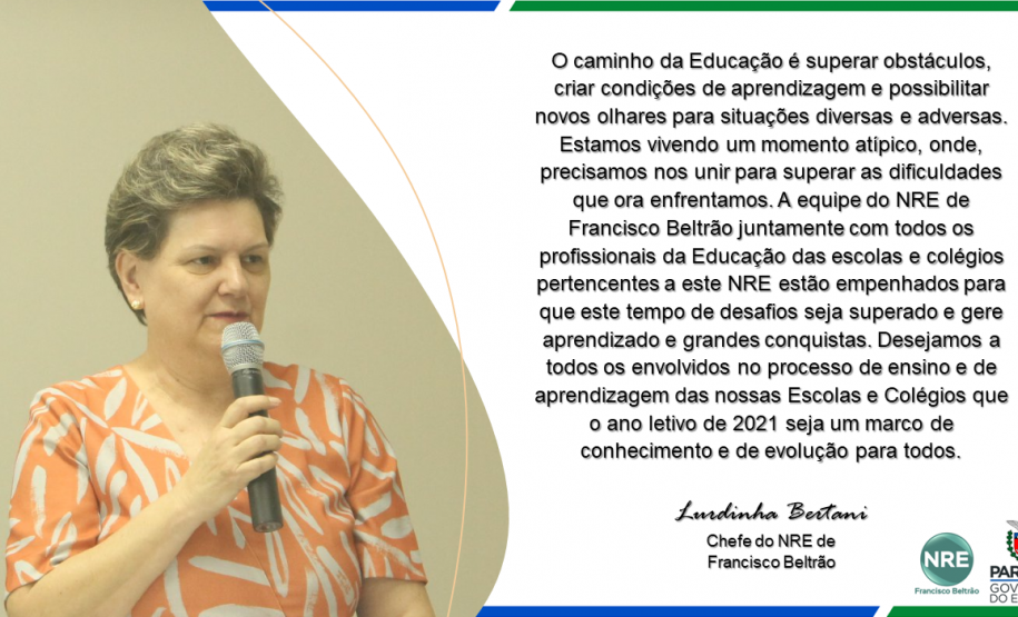 Mensagem da Chefe do NRE sobre o início do ano letivo de 2021